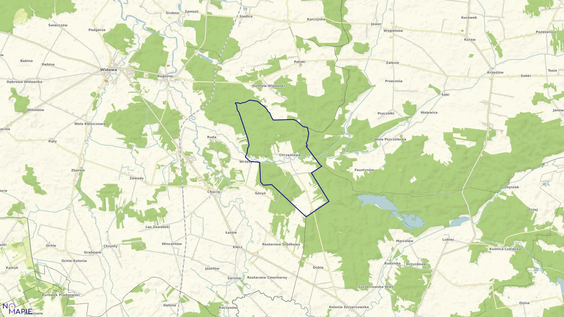 Mapa obrębu CHRZĄSTAWA w gminie Widawa