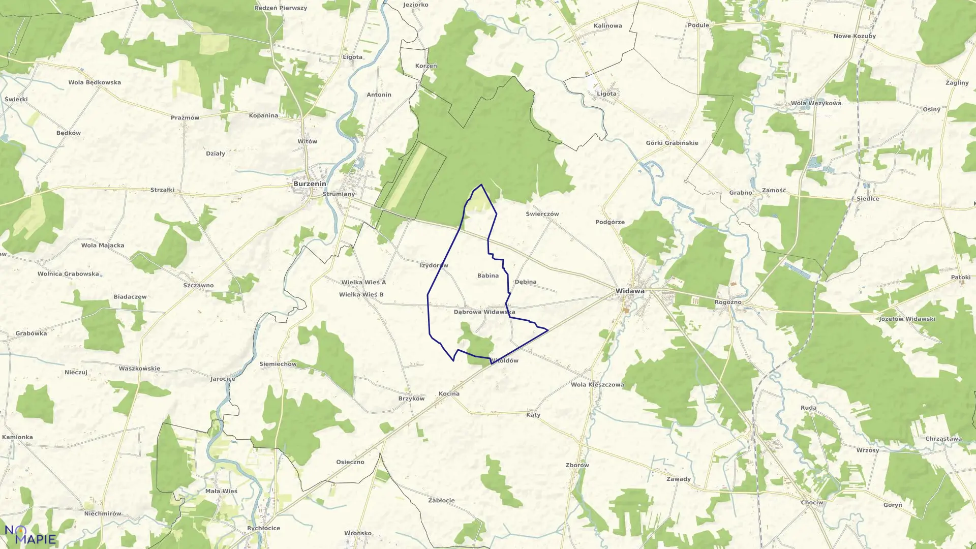 Mapa obrębu DĄBROWA WIDAWSKA w gminie Widawa