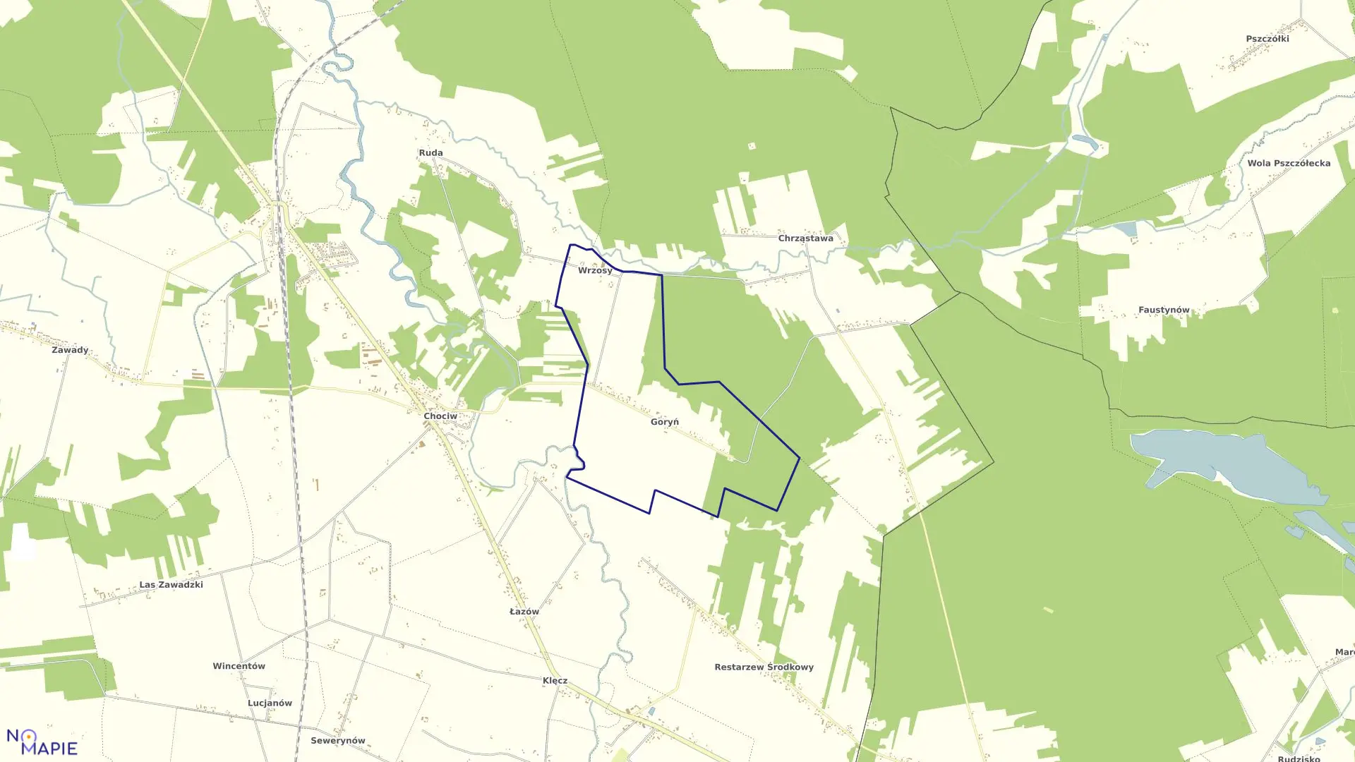 Mapa obrębu GORYŃ w gminie Widawa