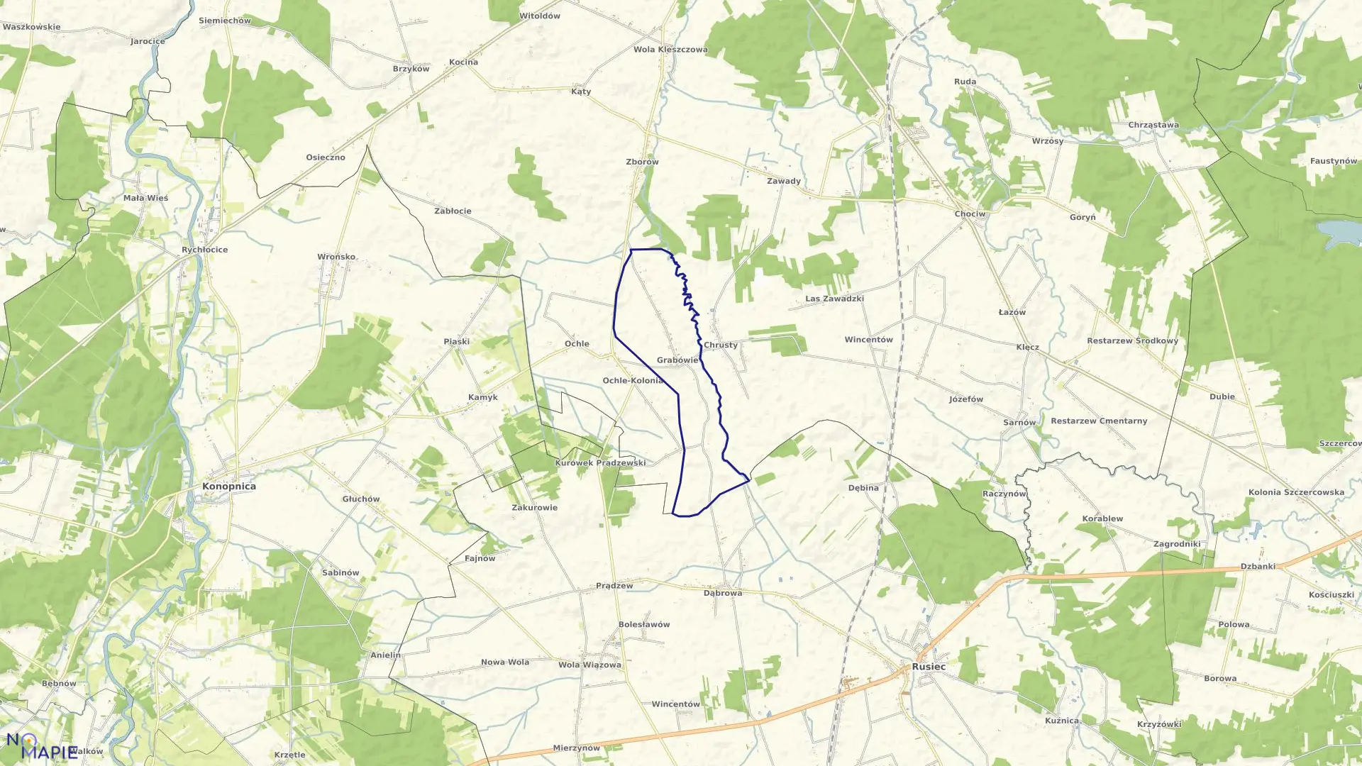 Mapa obrębu GRABÓWIE w gminie Widawa