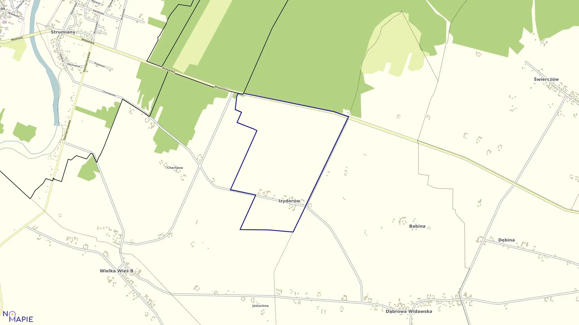 Mapa obrębu IZYDORÓW w gminie Widawa