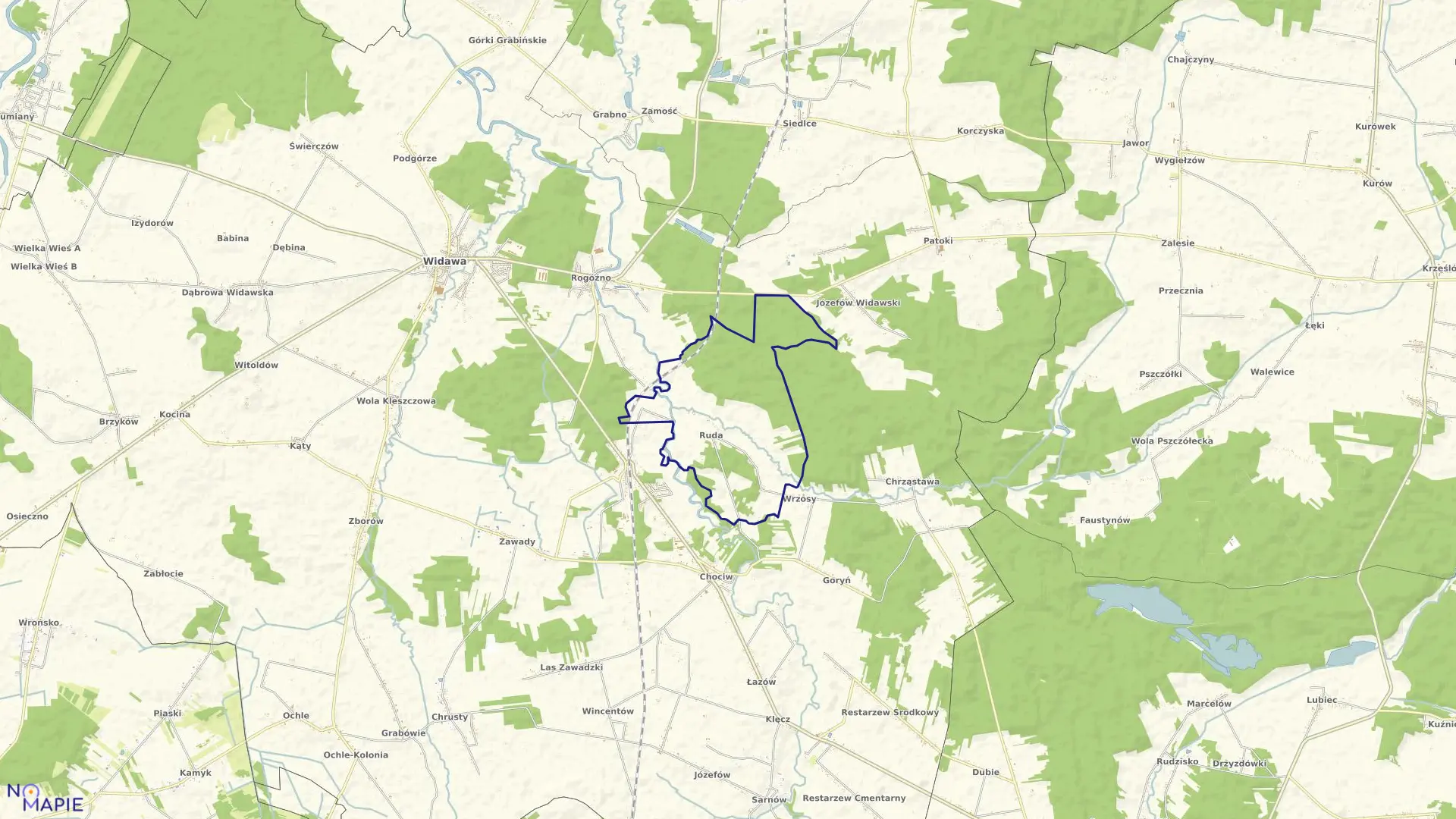 Mapa obrębu RUDA w gminie Widawa